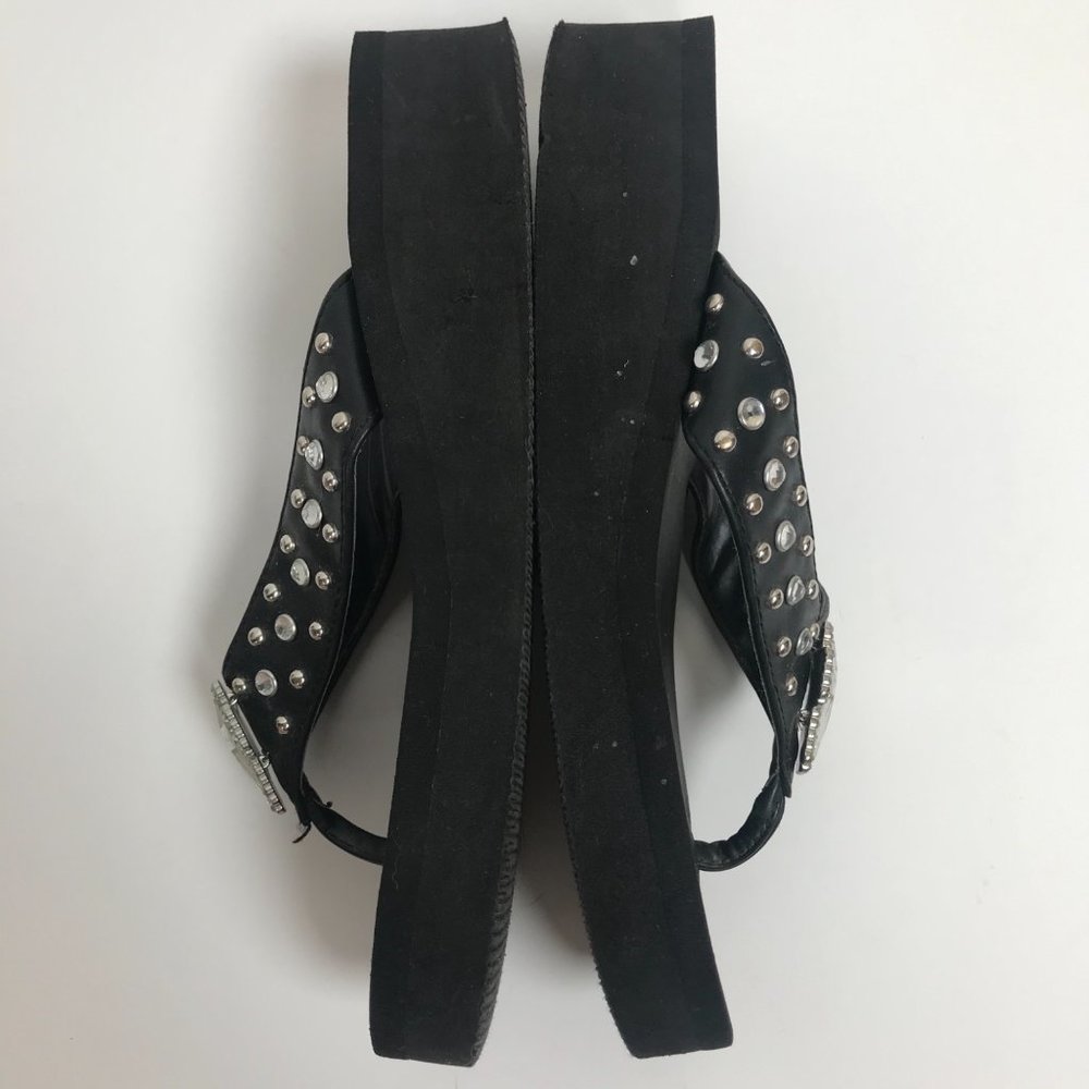 Vintage Y2K Black Biker Embellished Grunge Chunky Platform Flip Flops / Size: 7 - Picture 6 of 7